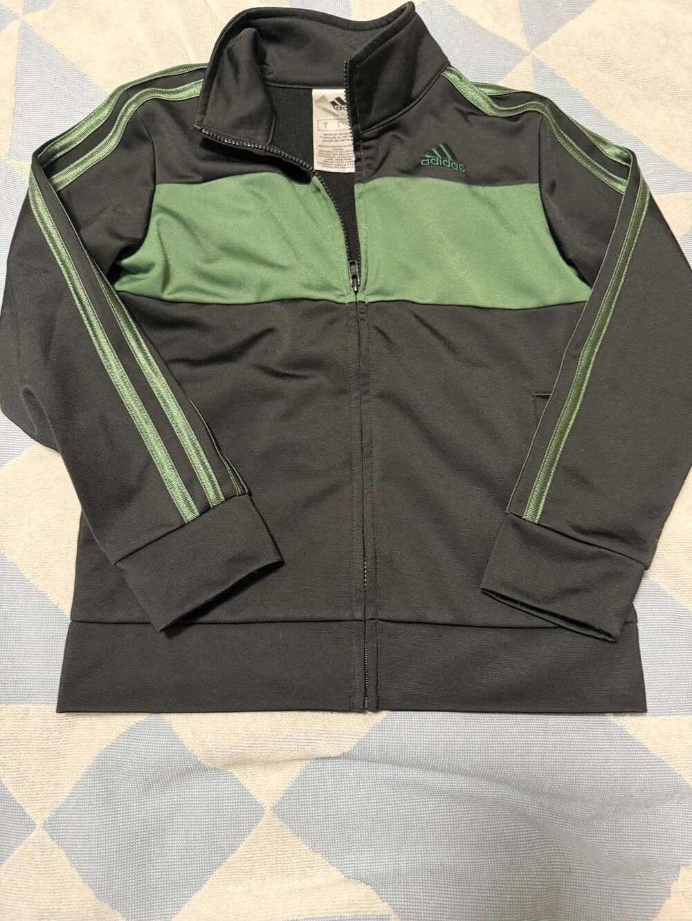 Adidas Tricot Jacket Size 5 Black Green Track Zip
